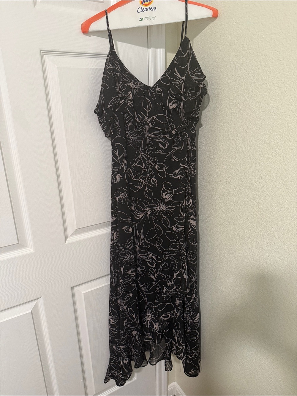 Black Floral Slip Dress with Pale Flower Accents